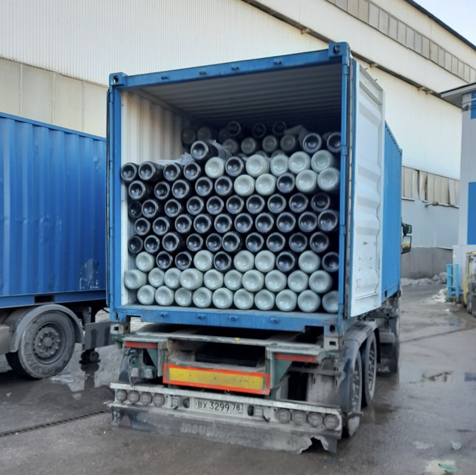 Полный контейнер баллонов 350 шт. под сжатые газы (O2, N2, Ar, He, CH4, Mix) 40/150 бар УС новые без вентиля ТР ТС 032 горловина Е25